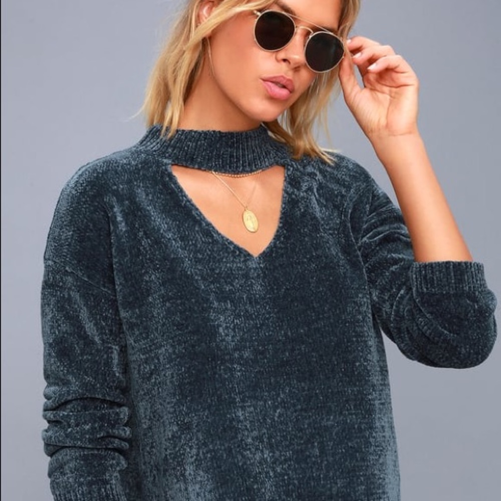 olive & oak // teal chenille cut-out sweater